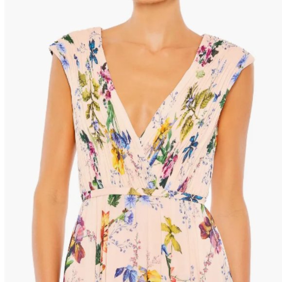 MAC DUGGAL 55829 PLEATED FLORAL CAP SLEEV A-LINE PINK MULTI GOWN  sz 10 - Picture 2 of 3